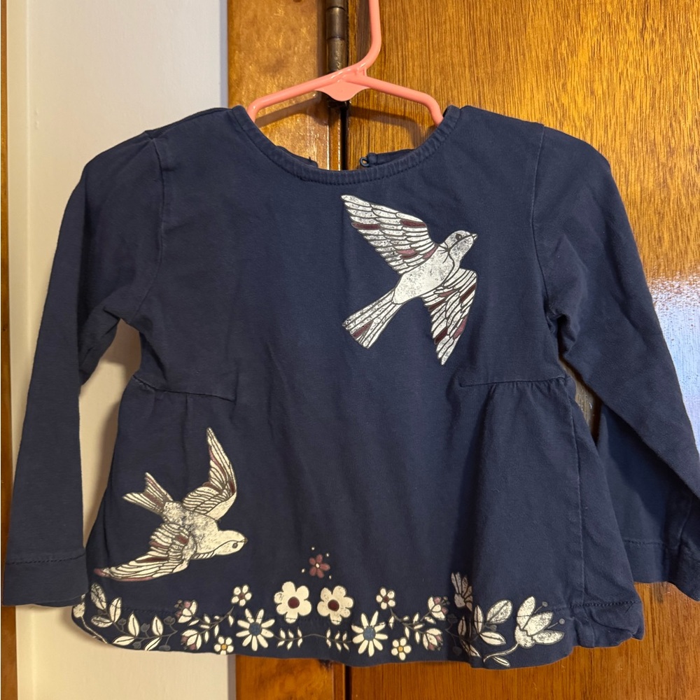 Zara 2/3 Navy Blue Toddler Shirt with Bird Design